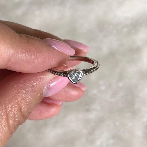 Solitaire Ring Clear Heart Beaded Ring Pandora Pandora Clear Heart